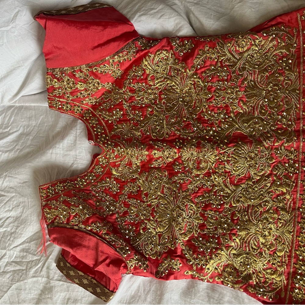 Red and Gold Embroidered kids lehenga